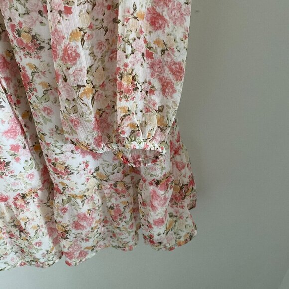 LUCKY BRAND LIGHT LINED FLORAL LONG SLEEVE CHIFFON DRESS WITH RUFFLES SIZE L - Picture 5 of 8